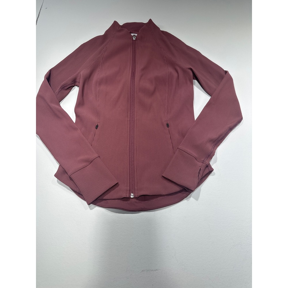 Athleta Salutation Ribbed Jacket Mauve Plum Full Zip Yoga Training Size S